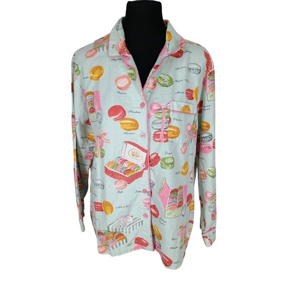 Nick & Nora "Macaroons" Flannel PJ Top Size XL Button Up‎ - Picture 1 of 7